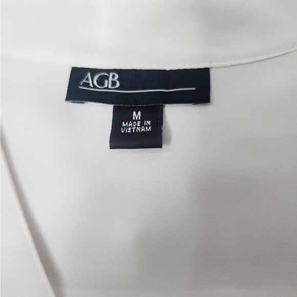 AGB White Semi Sheer Half Button Career Roll Sleeve Top Medium - Picture 4 of 10